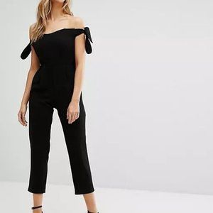 ASOS - New Look Bardot Tie Sleeve Cropped Jumpsuit